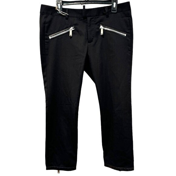 DSquared2 Black Cropped Trousers Zip Calves 65% Wool Made in Italy EU 42/ US 10 - Picture 1 of 5